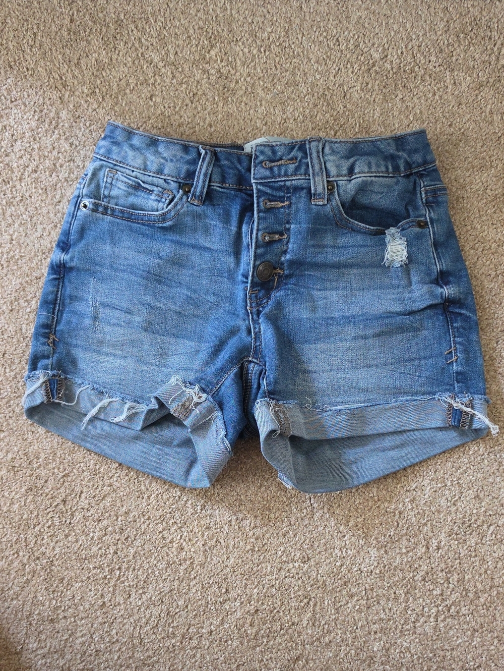 Mudd Classic Blue Denim Shorts with Distressed Hem - Women's